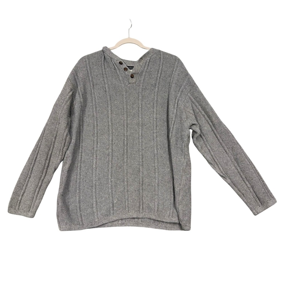 Structure Sweater Mens XL Gray Waffle Knit Henley V Neck Long Sleeve Pullover